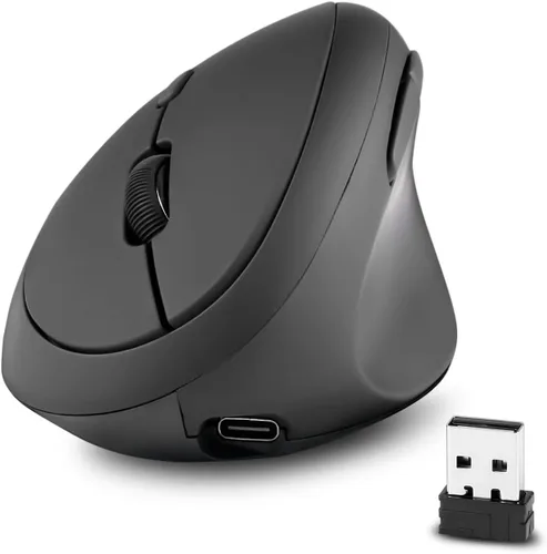 Vista 9 de Perixx PERIMICE-719RX - Ratón ergonómico recargable inalámbrico de 2.4 G, función de carga dual con cable e inalámbrica, cargador inalámbrico