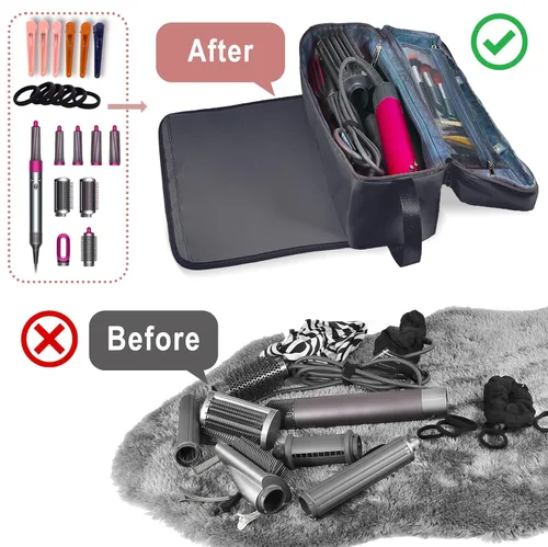 Vista 4 de Bolsa de Viaje para Herramientas de Cabello con Alfombrilla Resistente al Calor Estuche de Almacenamiento de Accesorios de Peinado para Secador