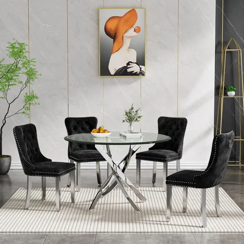 Vista 103 de HomVent Juego de mesa de comedor redonda de vidrio para 2, moderno juego de mesa y sillas de cocina de vidrio templado, juego de mesa de comedor