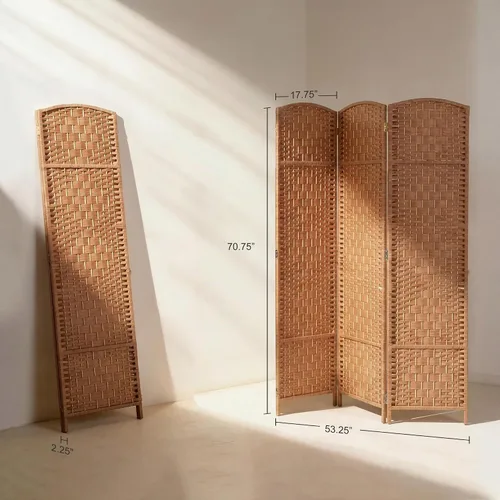 Vista 7 de HOMCOM – Separador de ambientes de 3 paneles plegables, pantalla divisora de privacidad de 6 pies (1.8 m) de alto, partición de pared de mimbre
