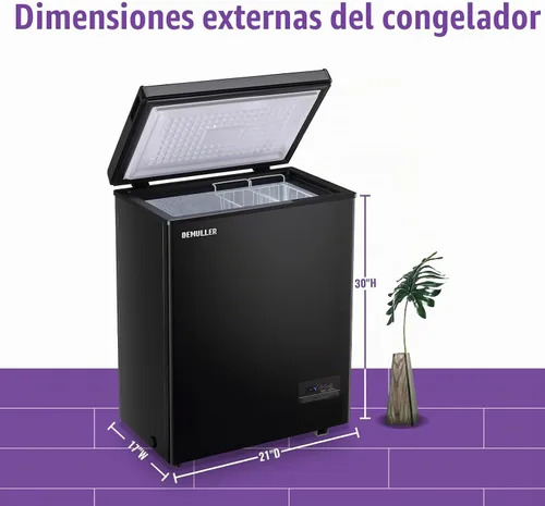 Vista 6 de DEMULLER Congelador de pecho profundo, mini congelador con pantalla de visualización electrónica, congelador de puerta superior independiente