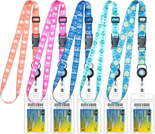 Vista 8 de MNGARISTA Cordón retráctil para tarjetas de crucero, cordones impermeables para tarjetas de crucero con soporte de identificación, paquete de 2