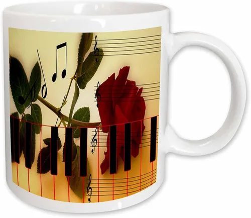 Vista 10 de 3dRose Florene – Música – Impresión de rosa sobre piano – Tazas, Negro/Blanco Black