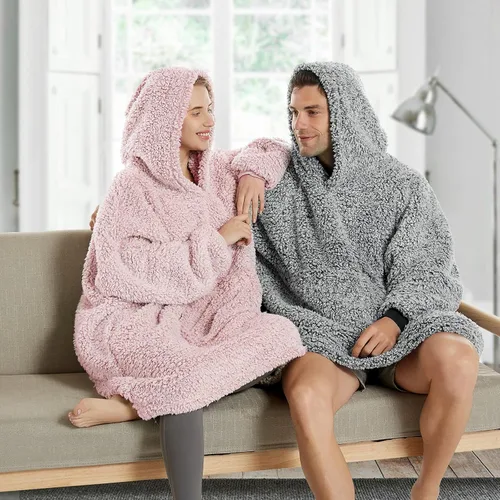 Vista 2 de Manta de sherpa acogedora con capucha para adultos, mujeres, hombres y niños, idea de regalo, manta con capucha, manta de gran tamaño, súper cálida