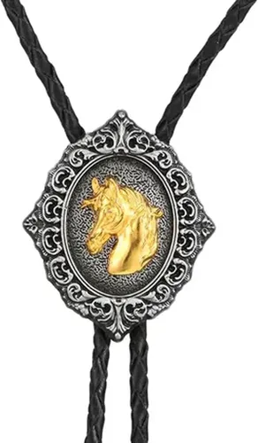 Vista 63 de Jeilwiy Corbata de bolo para hombre, corbata de vaquero occidental, collar de corbata de bolo dorado, corbata de cuero, corbata de Halloween