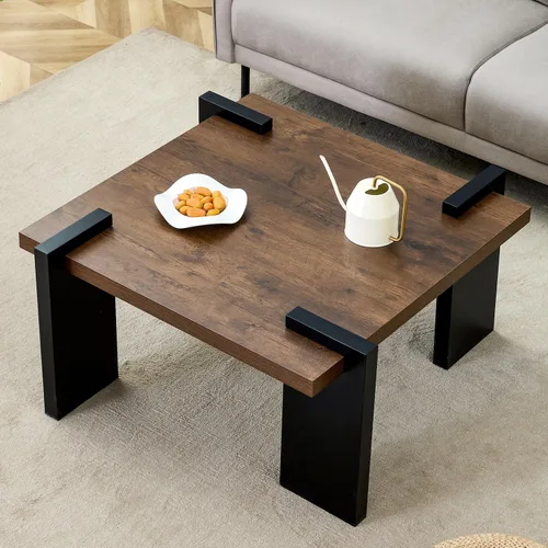 Vista 11 de TesNus Mesa de centro de madera maciza, moderna mesa de centro de ratán con estante de almacenamiento de 2 niveles, mesa de centro rectangular