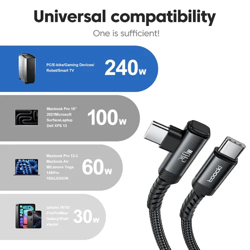 Vista 8 de Cable USB C [Paquete de 2, 1 mt] Carga rápida de 240 W tipo C, cable USB 2.0 trenzado de nylon para iPhone 17 16 15 Pro Plus Pro Max Air, iPad Pro