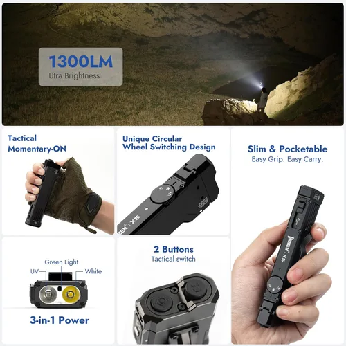 Vista 2 de WUBEN Linterna X5 recargable, 1300 lúmenes linterna brillante 6 modos Negro