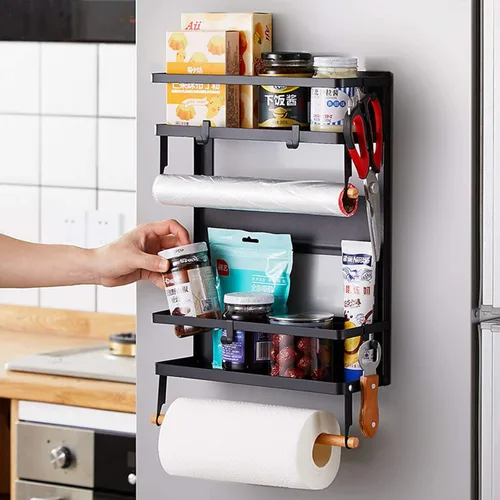 Vista 2 de EASTTOWEST Estante magnético para especias, estante magnético de cocina de 4 niveles para refrigerador, nevera, organizador con 2 soportes