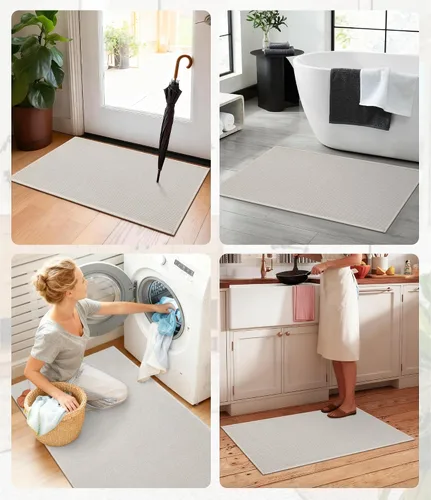 Vista 5 de YIHOUSE Juego de 2 tapetes de baño, color beige, ultrafino, absorbente, antideslizante, para baño, lavable, ducha, lavabo, lavandería
