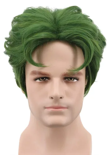 Vista 2 de yuehong Peluca corta rizada verde para hombre, peluca de cosplay de payaso
