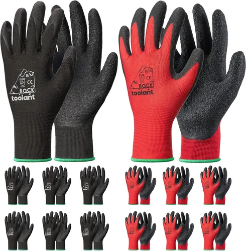 Vista 36 de toolant Guantes de trabajo de látex arrugado a granel, guantes de seguridad con revestimiento de goma para hombres y mujeres, 12 pares para Negro