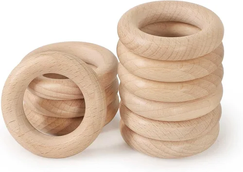 Vista 13 de FoDau770 5 anillos de madera de haya natural, anillos de madera maciza sin terminar, círculos de madera resistente, círculos de macramé