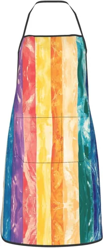 Vista 2 de Colorful lines Chef Apron for Men and Women - Waterproof Kitchen Chef Apron with Pockets, Perfect for Cooking, Salon & More