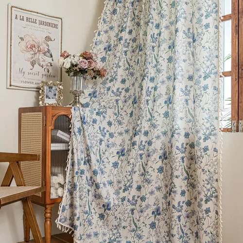 Vista 39 de Cortinas florales de granja semiopacas para sala de estar, de 63 pulgadas de largo, mezcla de lino y algodón, paneles de cortina de ventana cortos