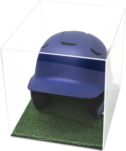 Vista 151 de Better Display Cases Vitrina acrílica para casco de bateo de béisbol con espejo, elevadores rosados, montaje en pared y base de espejo (V22/A012)