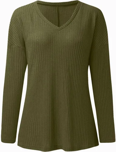 Vista 3 de Camisa de manga larga para mujer, casual, cuello en V, color sólido, blusa casual para mujer