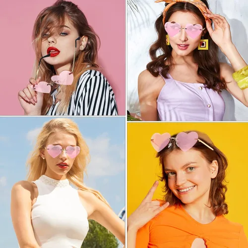 Vista 6 de 4 Pairs Heart Sunglasses Cute Rimless Sunglasses Metal Heart Glasses Clear Aesthetic Accessories for Women Girls