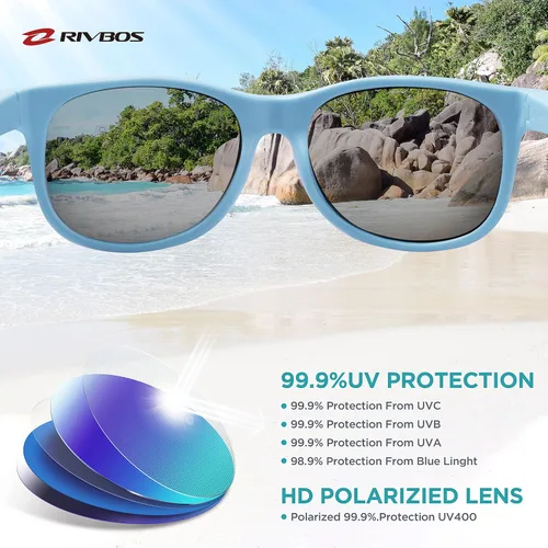Vista 3 de Lentes de sol de goma Rivbos RBK004, flexibles, para niños lentes para bebés y niños de 3-10 (vidrio espejado disponible).