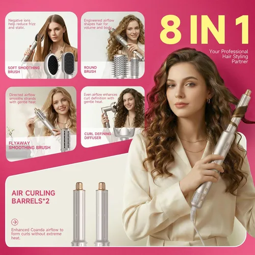 Vista 2 de UKLISS Estilizador de aire y sistema de secado de alta velocidad 8 en 1, multiestilizador de cabello plegable de 110,000 RPM con rizador