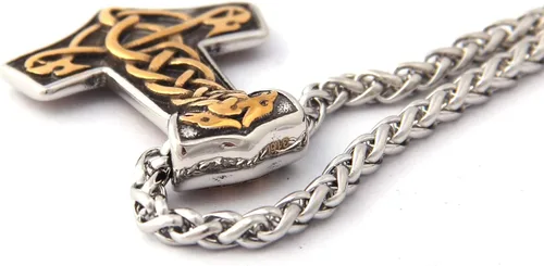 Vista 4 de Gungneer Mjolnir Thor Hammer Pendant Necklace Stainless Steel Viking Accessories Norse Pendant Viking Jewelry for Men adjustable length cord