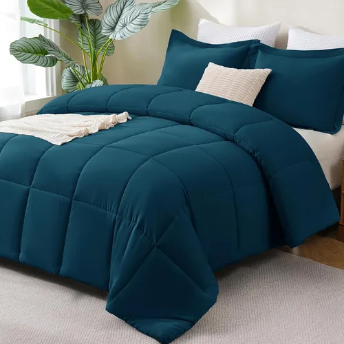 Vista 40 de CozyLux Juego de edredón Super King, juego de ropa de cama negro ceniza de 270GSM para todas las estaciones, juego de cama de 3 piezas cosidas