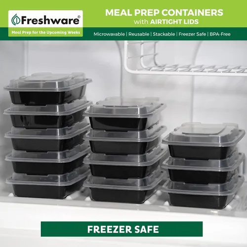 Vista 8 de Freshware - Contenedores de preparación de comida [15 unidades] con 1 compartimento para almacenar comida, con tapas, caja Bento, libre de bisfenol