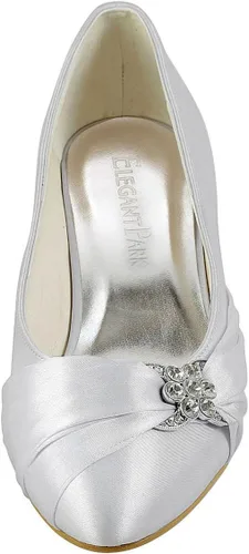 Vista 3 de ElegantPark - Zapatos de novia, puntera cerrada, talón cómodo, diamantes de imitación, satén
