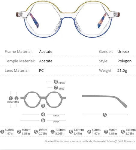 Vista 7 de HEPIDEM Marco de gafas de acetato en polvo para mujer, gafas redondas vintage para hombre, gafas ópticas