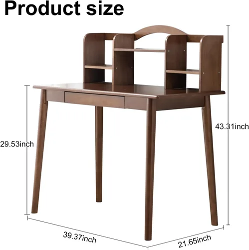 Vista 10 de Escritorio de madera maciza con cajones, escritorio de computadora de madera para oficina en casa (color nogal 40 pulgadas)