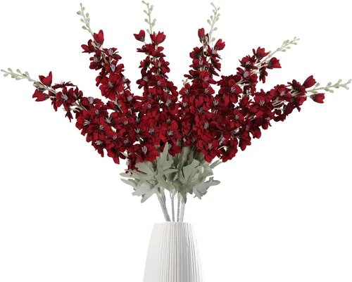 Vista 11 de IPOPU Flores Falsas Delphinium de 33.5 pulgadas, Flores Artificiales de Seda, 6 Piezas Azul Claro Larkspur Flores Artificiales de Tallo Largo