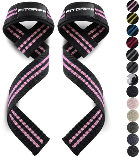 Vista 15 de Fitgriff® Correas de muñeca para levantamiento de pesas, gimnasio, peso muerto, entrenamiento (hechas de algodón premium y acolchadas) - Hombres