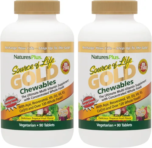 Vista 8 de NaturesPlus Source of Life GOLD Chewables - 90 tabletas vegetarianas - Sabor a frutas tropicales - Suplemento multivitamínico integral - Sin gluten