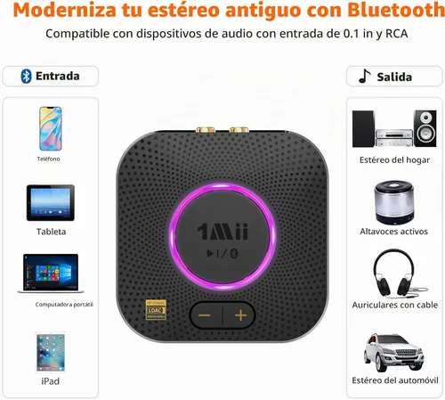 Vista 6 de 1Mii B06S+ Receptor Bluetooth 5.2 LDAC para sistema estéreo del hogar, transmisión de música de alta resolución, adaptador de audio inalámbrico