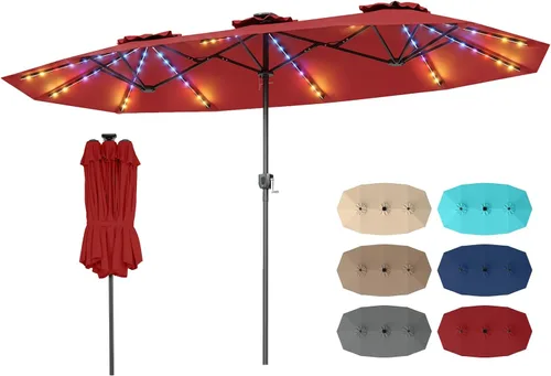 Vista 18 de Tangkula Sombrilla solar de patio de 13 pies, sombrilla de doble cara extra grande para mesa de mercado al aire libre con 36 luces LED, mango