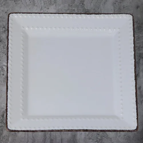Vista 2 de Lorren Home Trends - Juego de vajilla cuadrada de cerámica con cuentas de 16 piezas, color blanco