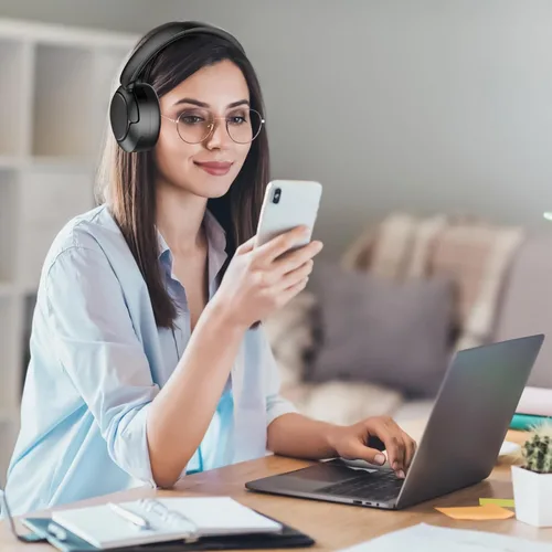 Vista 7 de Auriculares Bluetooth híbridos con cancelación activa de ruido, auriculares inalámbricos sobre la oreja con Bluetooth 5.4, tiempo de reproducción