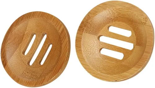 Vista 2 de 2 bandejas de bambú para jabón, soporte redondo de bambú para ducha, soporte de madera para ducha, contenedor de almacenamiento para baño, inodoro