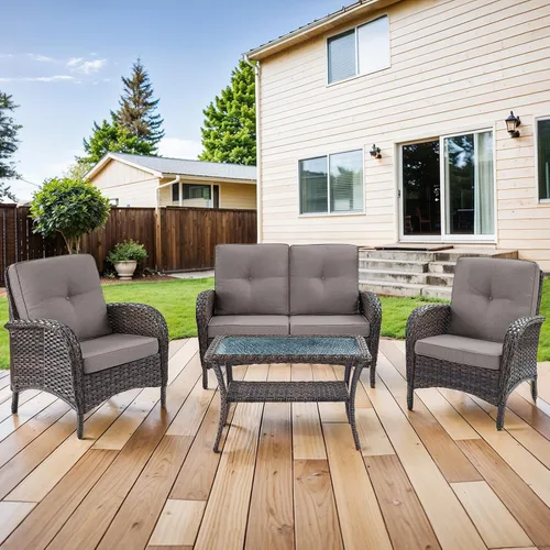 Vista 39 de HUMMUH Juego de 2 sillas de mimbre para exteriores, sillas de comedor con respaldo alto y asiento profundo para jardín, porche, patio trasero