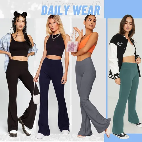 Vista 47 de TNNZEET Leggings acampanados negros para mujer, pantalones de yoga cruzados con bolsillos, corte de bota, leggings acampanados