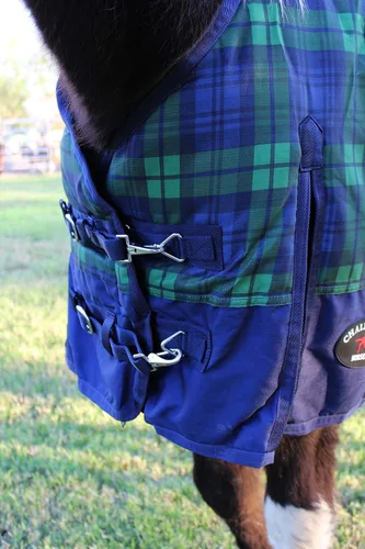 Vista 2 de Challenger 600D Caballo Participación Impermeable 300 GMS Relleno Plaid Manta de Invierno Capa 21EE08 Cuadros azul marino/verde