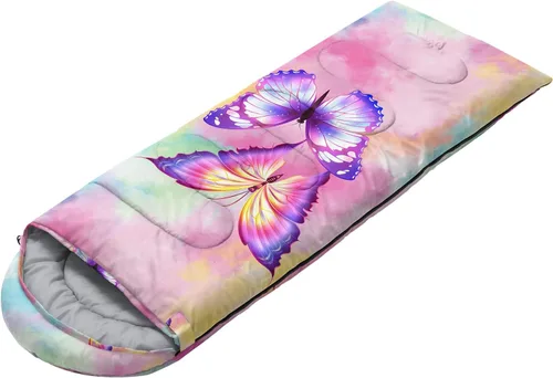 Vista 4 de CVHOUSE Saco de dormir de mariposa para campamento, 3 estaciones, clima cálido y fresco, ligero, saco de dormir impermeable para adultos y niños