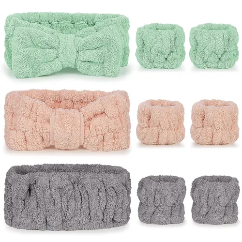 Vista 17 de DiyJibb Diadema de spa de 9 piezas para lavar la cara, cuidado de la piel, diadema y pulsera, para mujeres, adolescentes, niñas, para lavar la cara