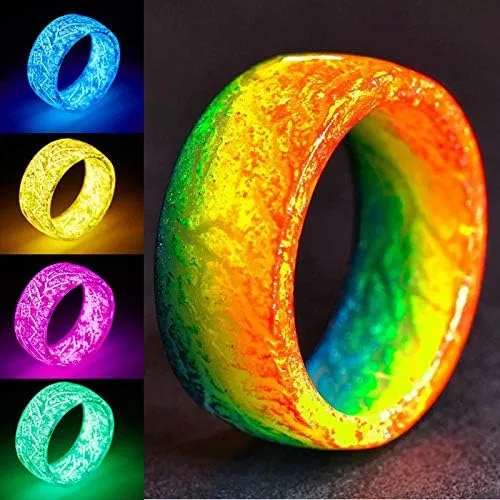 Vista 3 de Anillo luminoso que brilla en la oscuridad, anillo unisex para decoración fluorescente, adornos de joyería para mujeres y hombres, azul