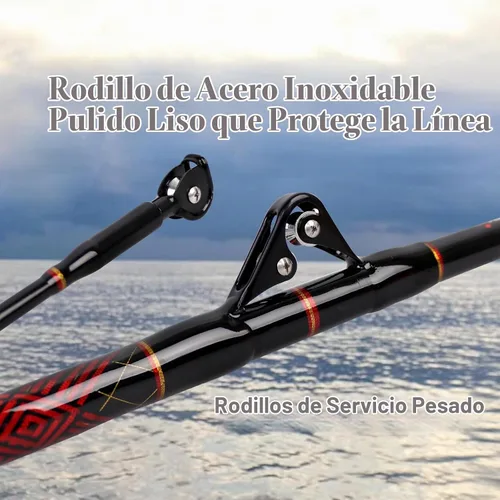 Vista 3 de Fiblink Bent Butt Trolling Rod 2 piezas de agua salada en alta mar caña de pescar Big Game Roller Rod Polo de barco convencional