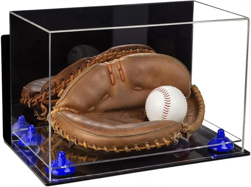 Vista 146 de Better Display Cases Vitrina de guantes de béisbol de acrílico transparente con elevadores negros (A011/V16)