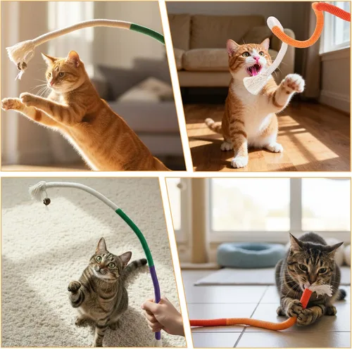 Vista 7 de 6 piezas de cuerda para masticar para gatos, juguetes interactivos para masticar, juguete de cuerda doblada para gatos, juguetes a prueba