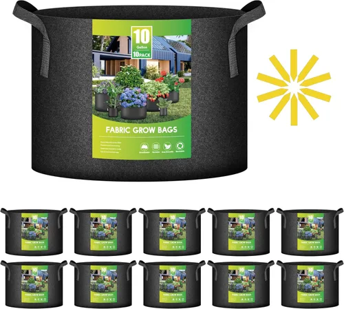 Vista 24 de iPower Paquete de 10 bolsas de 3 galones para plantas de tela no tejida gruesa resistente para cultivo de papas, contenedor duradero con aireación