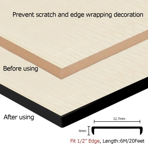Vista 2 de Bandas de borde de madera contrachapada en forma de U – Ajuste de borde de 1/2 pulgada, borde autoadhesivo para escritorio, mesa, encimera, muebles