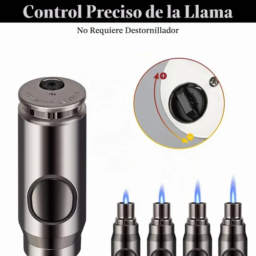 Vista 4 de Encendedor de butano resistente al viento, encendedor de llama de chorro recargable en forma de bala para velas, al aire libre, postres y hornear